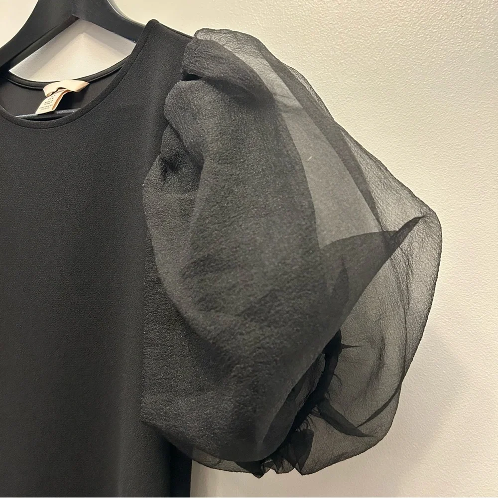 H&M Black Sheer Puff Sleeve Blouse minimalist chic staple piece size M - Picture 5 of 6
